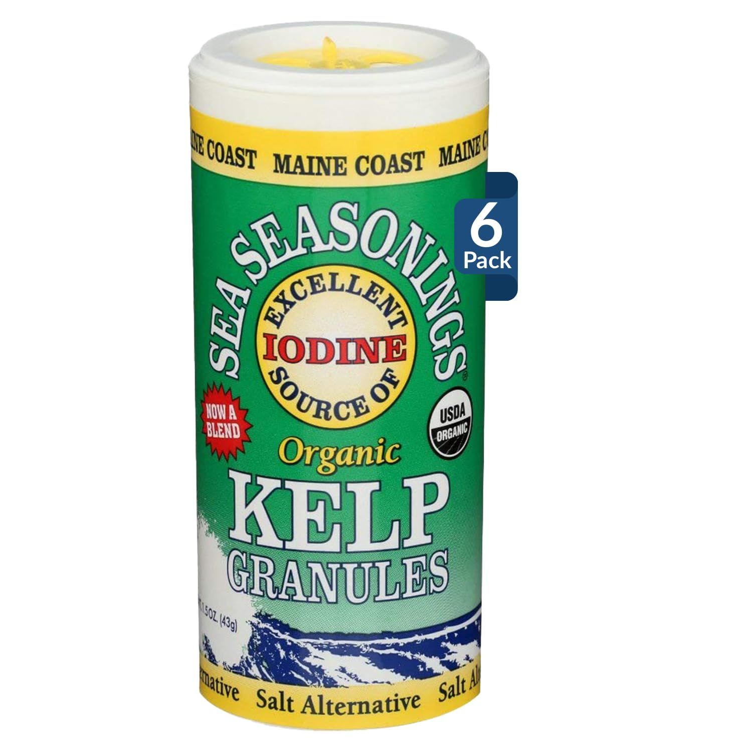 Maine Coast Sea Vegetables Kelp Granules Blend  Organic Seaweed Snacks  Sustainably Harvested  Low Sodium Salt Alternative  Rich in Iodine &amp; Minerals  Ideal for Soups, Salad  1.5 oz (Pack of 6)