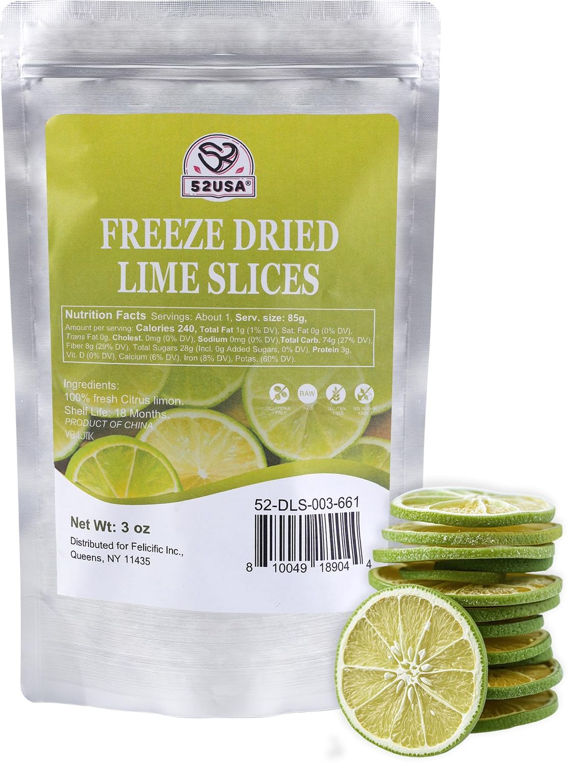 52USA Freeze Dried Lime - 3oz - Naturally Preserved, Intense Flavor, Perfect for Cooking, Drinks, and Snacks - No Added Sugar or Preservatives
