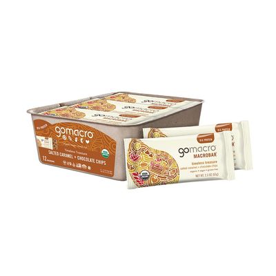 GoMacro MacroBar Organic Vegan Protein Bars - Salted Caramel  Chocolate Chips (2.3 Ounce Bars, 12 Count)