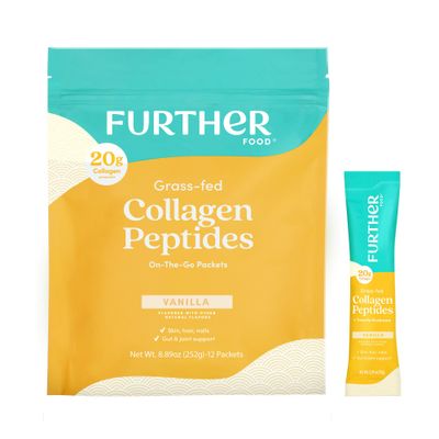 Further Food Vanilla Collagen Peptides Powder Stick Packs, Grass-Fed Pasture-Raised Hydrolyzed Type 1 &amp; 3 Protein, Gut Health  Joint, Hair, Skin, Nails, Paleo Keto Sugar-Free 8.89 oz