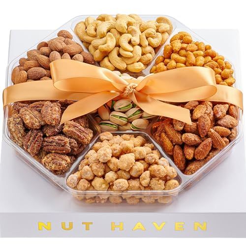 Nuts Gift Basket - Assortment of Sweet &amp; Roasted Salted Gourmet Nuts - Assorted Food Gift Box for Christmas, Thanksgiving, Fathers Day, Mothers Day, Family, Sympathy, Men &amp; Women.