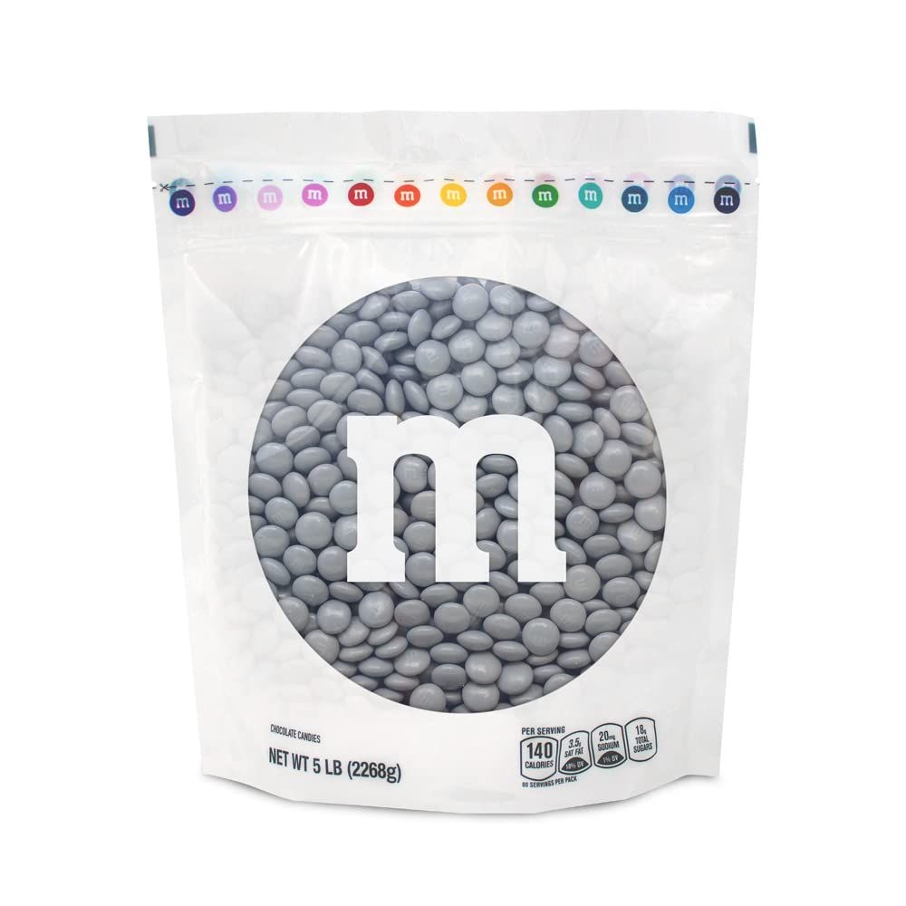 M&amp;M&#39;S Silver Milk Chocolate Candy Bulk - 5lbs Resealable Pack for Party Favors, Candy Bars, Weddings, Graduations, Birthday Parties, Party Favors, and More