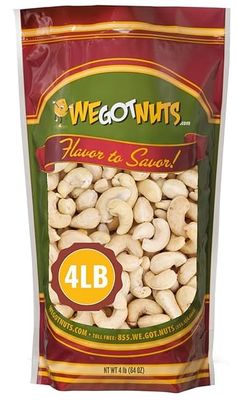 Raw Whole Unsalted Cashews - Premium Quality Kosher Raw Cashews By We Got Nuts - Oil-Free Natural, Healthy &amp; Diet-Friendly Snack - Gourmet Savory Flavor - Air-Tight Resealable Bag Package - 4 lbs