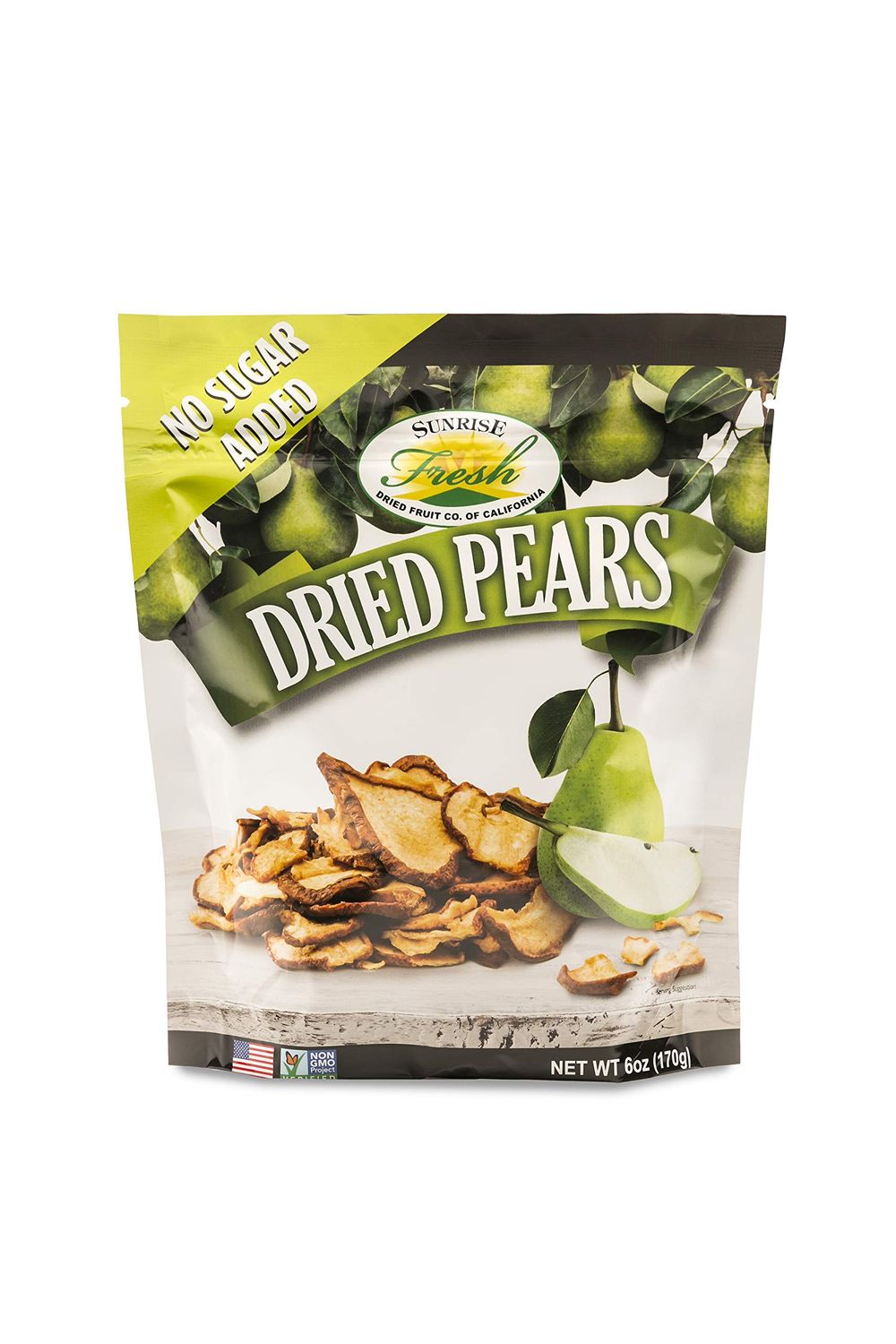 Sunrise Fresh Dried Fruit - Dried California Pears - All-Natural, Dehydrated, Unsweetened, No Added Sugar, Resealable Snack, 6oz Bag