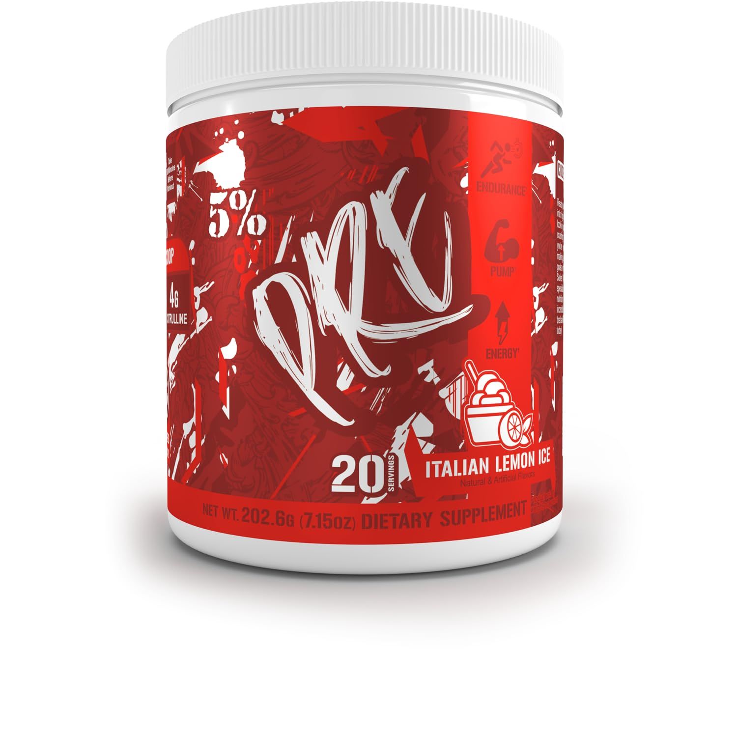 5% Nutrition Code Red Series Pre Workout Powder for Men &amp; Women  Energy, Power, Protein Synthesis &amp; Focus  300mg Caffeine, L-Citrulline, Glycerol, Taurine, Alpha GPC, Huperzine (Italian Lemon Ice)