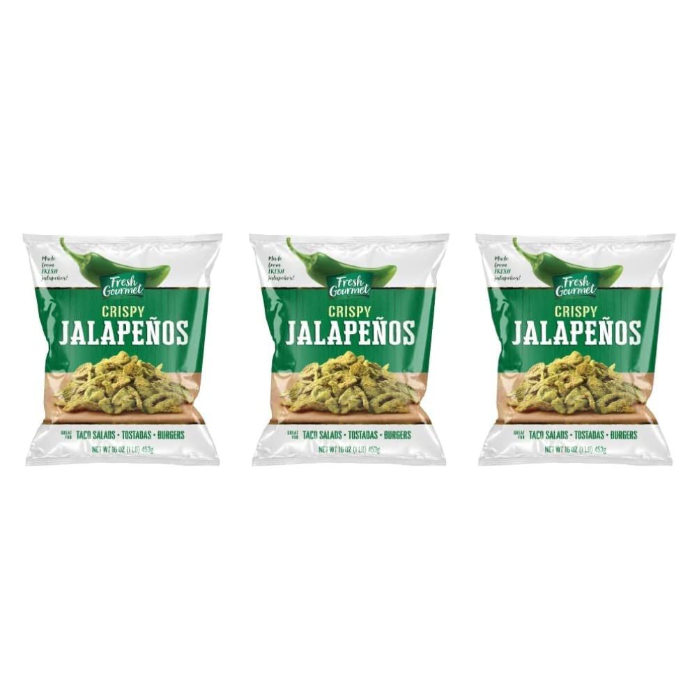 Fresh Gourmet Crispy Lightly Salted Jalapenos Crunchy Snack and Salad Topper, 16 Ounce (Pack of 3)