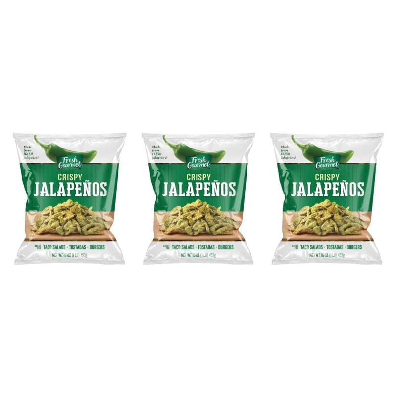 Fresh Gourmet Crispy Lightly Salted Jalapenos Crunchy Snack and Salad Topper, 16 Ounce (Pack of 3)