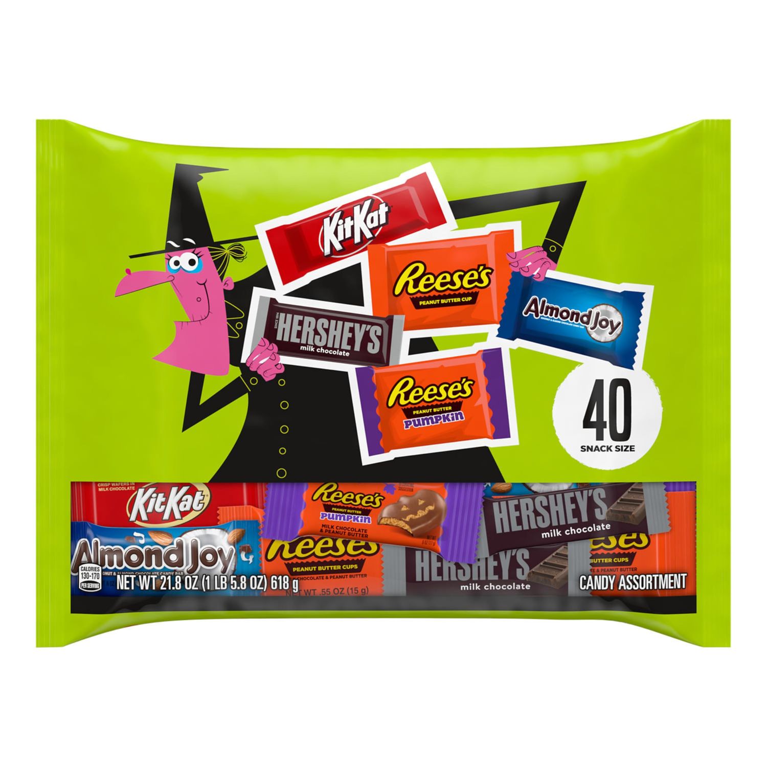 Hershey Assorted Chocolate Flavored Snack Size, Halloween Candy Bag, 21.8 oz (40 Pieces)