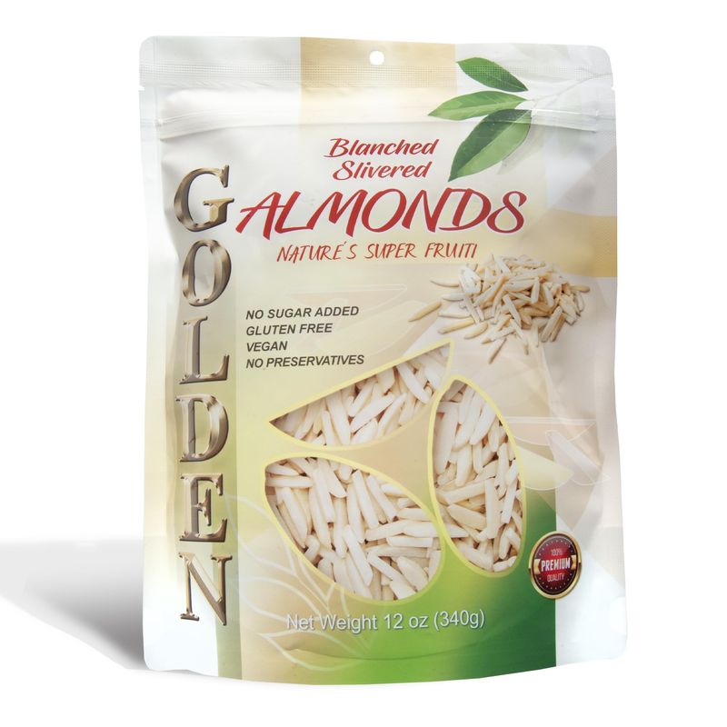 Golden Blanched Silvered Split Almonds, Naturally Gluten-Free and Vegan-Friendly With No Added Sugar Or Artificial Ingredients, Healthy Snack For Adults &amp; Kids, Premium Quality 12 Oz (340 g)