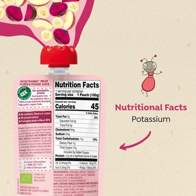 Holle Organic Baby Food Pouches - Zebra Beet Baby Puree with Apple, Banana &amp; Beetroot - (6 Pack) Organic Baby Snacks  Fruit and Veggie Pouches for Weaning Babies 6 Months and Older