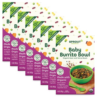 Sprout Organic Baby Food, Toddler Meals, Veggie Burrito Bowl with Beans &amp; Quinoa, 5 Oz Bowl (8 Count)