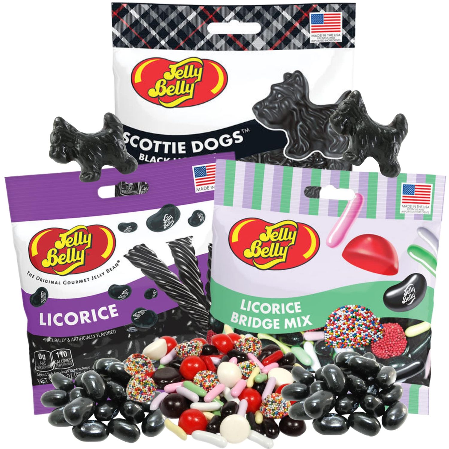 Needzo Ultimate Black Licorice Lovers Assortment with Bridge Mix, Scottie Dogs, and Beans Candy, Assorted Gourmet Shareable Candy, Pack of 3, 3.5 Ounces Each