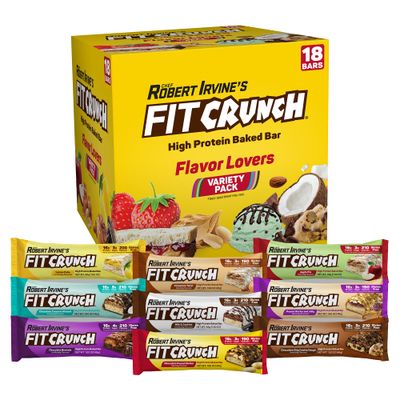 FITCRUNCH Snack Size Protein Bars, 6-Layer Baked Bar, 3g of Sugar, Gluten Free &amp; Soft Cake Core (18 Count, Flavor Lovers)