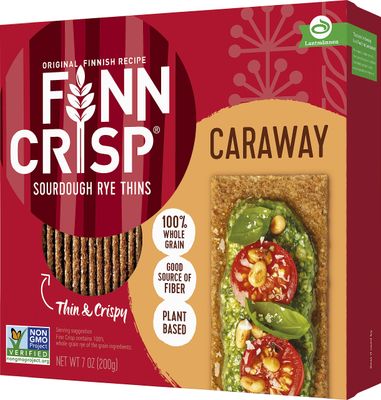 Finn Crisps Rye Crispbread with Caraway 7oz  Thin, Crispy Rye Flatbreads with Caraway  Authentic Finnish Sourdough Crispbread  Caraway Rye Crackers by Finn Crisp 7oz Box