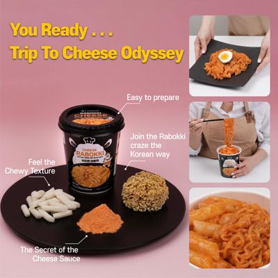 KINIKORA Premium Instant Rabokki Cup - (Cheese Flavor, Pack of 2) Korean Ramen &amp; Tteokbokki  Quick &amp; Easy, Authentic Street Food