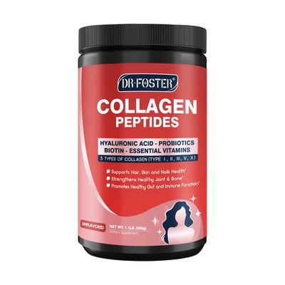 DRFOSTER Multi-Collagen-Peptide-Powder with Probiotics, 50 Servings of Hydrolyzed Collagen Peptides with Hyaluronic Acid, Biotin &amp; Multivitamins - Supports Skin, Hair, Nails Health