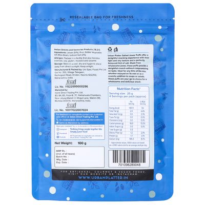 Urban Platter Salted Jowar Puffs  Crispy, Non-Fried Jowar Snack  Gluten-Free &amp; Wheat-Free  No Palm Oil  Ideal for Tea-Time, Office, Travel &amp; Anytime Snacking  3.53 Oz (100g)