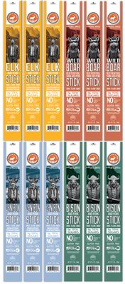 PEARSON RANCH Meat Sticks Variety Pack of 12 - Elk, Buffalo, Venison, Wild Boar - Exotic Jerky Sticks, No Added Nitrites, High-Protein Sticks, Paleo and Keto Friendly Meat Snacks (1oz sticks)