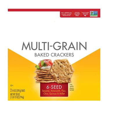 Multi-Grain Baked Crackers 6 Seed (Sesame, Amaranth, Flax, Chia, Quinoa &amp; Millet) One Box Net WT. 2-14 Oz (397g)