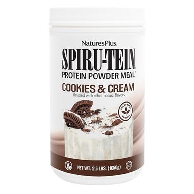 Natures Plus SPIRU-TEIN Shake - Cookies &amp; Cream - 2.3 lbs, Spirulina Protein Powder - Plant Based Meal Replacement, Vitamins &amp; Minerals for Energy - Vegetarian - 30 Servings