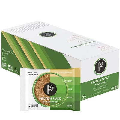 Protein Puck Plant Based Bars  Snacks with Vegan Protein  16 Count  2.25 oz Single Serve  Gluten Free, Non Dairy, Kosher Certified Non GMO Premium Healthy Bars  Good Vibes