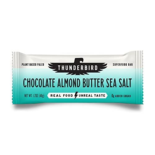 Thunderbird Bars Energy Snack, Gluten-Free with Protein, Healthy Real Food, Vegan Paleo Non-GMO, No Added Sugar, Chocolate Almond Butter Sea Salt Flavor (12 Count, 1.7 oz. Bars)