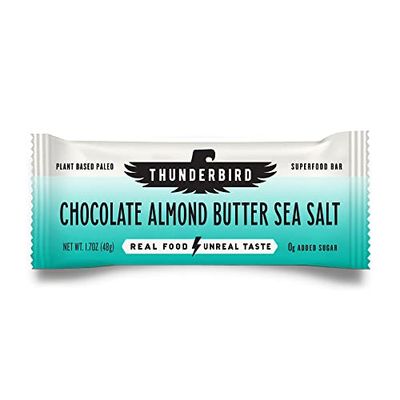 Thunderbird Bars Energy Snack, Gluten-Free with Protein, Healthy Real Food, Vegan Paleo Non-GMO, No Added Sugar, Chocolate Almond Butter Sea Salt Flavor (12 Count, 1.7 oz. Bars)
