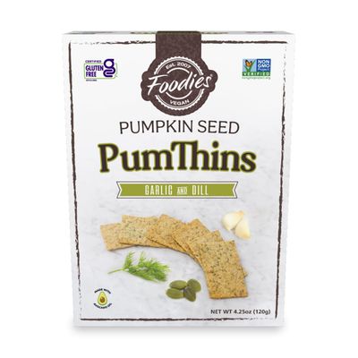 Foodies PumThins Garlic &amp; Dill Crackers, Gluten Free, Made with Organic Pumpkin Seeds, No Seed Oils, Healthy, Paleo Friendly, 4.25 Ounce 1-Pack