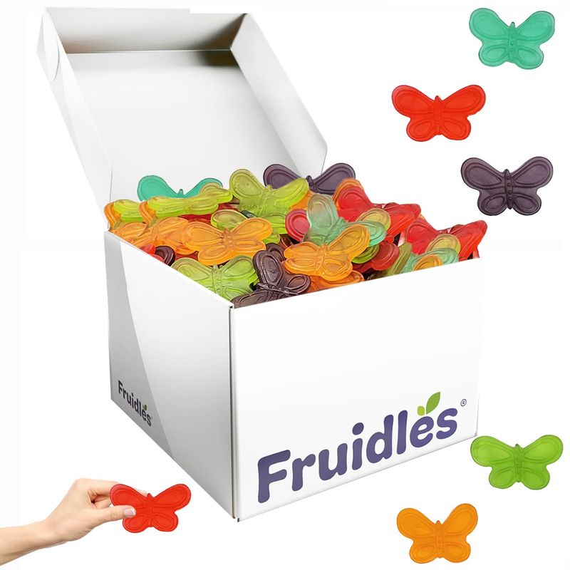 Fruidles Large Butterflies Gummi Candy 3" Inch, Assorted Fruit Flavors Gummies, Allergy Friendly, Non-GMO, No Artificial Sweeteners Gummy (Large Butterfly Gummi, 5 Pounds)