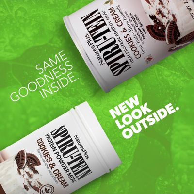 Natures Plus SPIRU-TEIN Shake - Cookies & Cream - 2.3 lbs, Spirulina Protein Powder - Plant Based Meal Replacement, Vitamins & Minerals for Energy - Vegetarian - 30 Servings