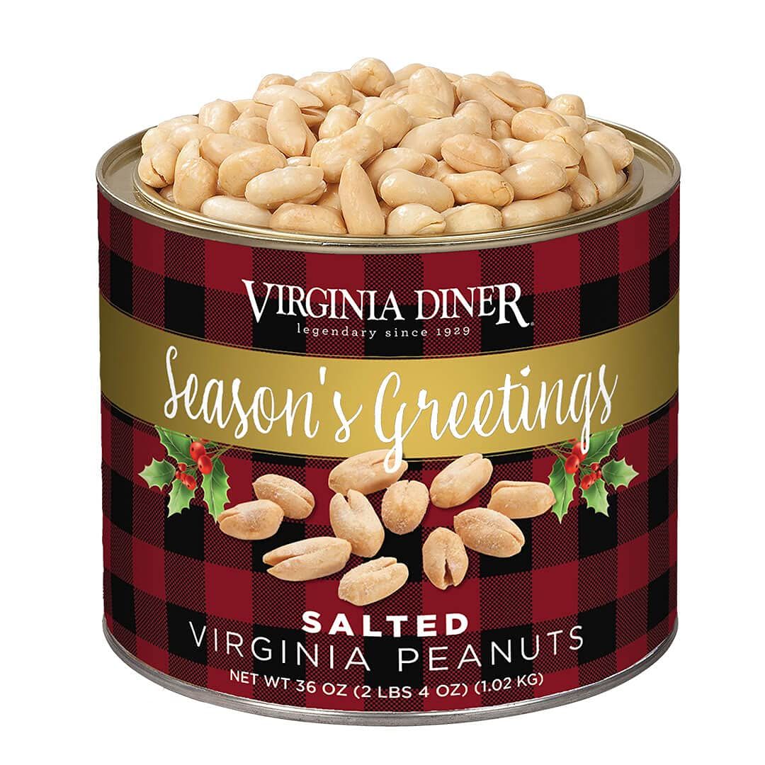 Virginia Diner Holiday Plaid Gourmet Extra Large Salted Virginia Peanuts, 36oz