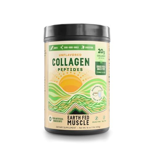 Earth Fed Muscle Unflavored Collagen Peptides Powder - 20g Protein Per Serving - Supports Hair, Skin, Nails, Joints &amp; Recovery - Sugar-Free, Soy-Free, Gluten-Free, Paleo &amp; Keto Friendly