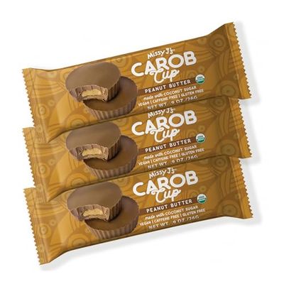 Missy J&#39;s Organic Peanut Butter Carob Cups 9 Oz 3 Pack Made with Coconut Sugar Vegan, Gluten and Caffeine Free Healthy Substitute for Chocolate, Perfect for Snacks and Treats