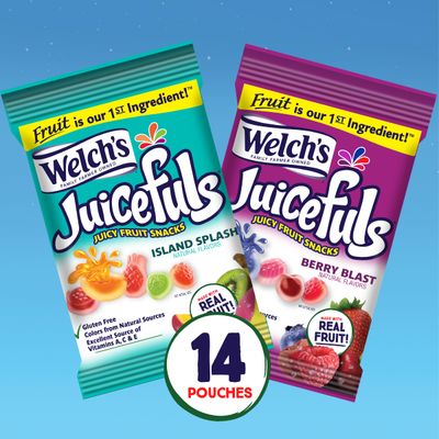 Welch's Juicefuls Juicy Fruit Snacks, Berry Blast &amp; Island Splash, Fruit Gushers, Bulk Pack, Individual Single Serve Bags, 1 oz (Pack of 14)