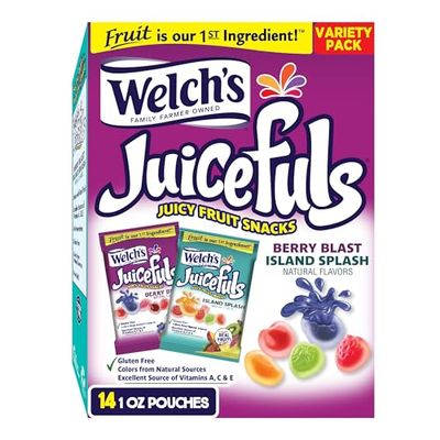 Welch&#39;s Juicefuls Juicy Fruit Snacks, Berry Blast &amp; Island Splash, Fruit Gushers, Bulk Pack, Individual Single Serve Bags, 1 oz (Pack of 14)