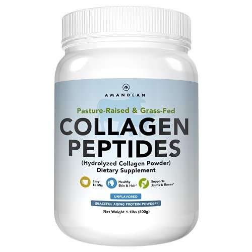 AMANDEAN Collagen Peptides Powder (17.6oz). Grass-Fed Hydrolyzed Protein Supplement. Promotes Healthy Joints, Skin, Hair, Nails. Unflavored &amp; Easy to Mix.