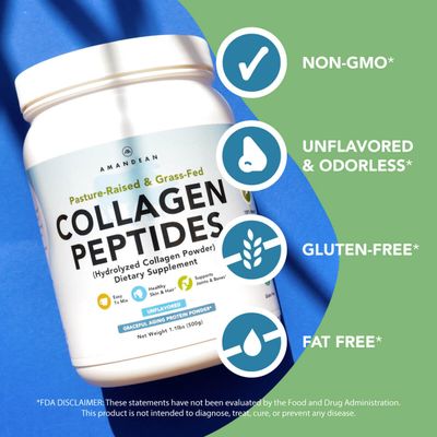 AMANDEAN Collagen Peptides Powder (17.6oz). Grass-Fed Hydrolyzed Protein Supplement. Promotes Healthy Joints, Skin, Hair, Nails. Unflavored &amp; Easy to Mix.