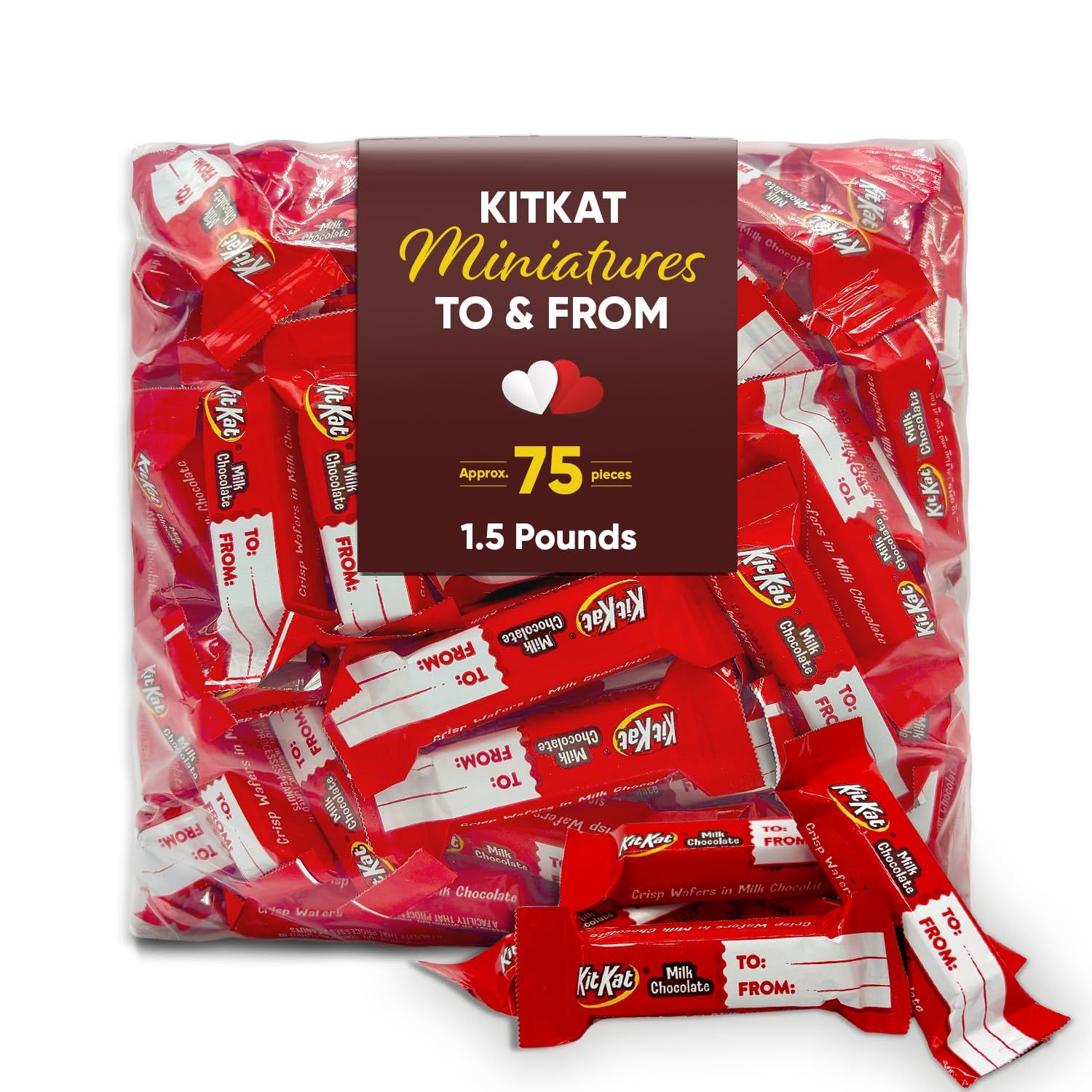 Milk Chocolate &quot;To &amp; From&quot; Bars with Crisp Wafer - Treat (1.5Lb, Approx. 75 Pieces) - Individually Wrapped for Gifting, Sharing, and Snacking