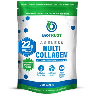 BioTrust Ageless Multi Collagen Peptides Powder - 5 Types (I, II, III, V, X) - Unflavored Collagen Powder for Women &amp; Men - Hydrolyzed Protein - Grass Fed Beef, Fish, Chicken, Eggshell Membrane