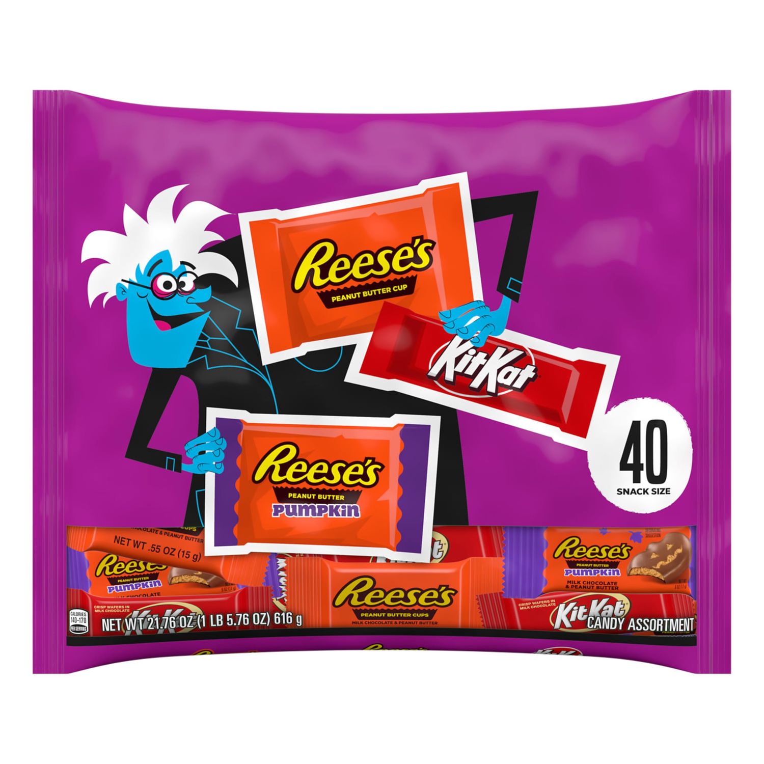 KIT KAT and REESE&#39;S Assorted Milk Chocolate Snack Size, Halloween Candy Bag, 21.76 oz (40 Pieces)