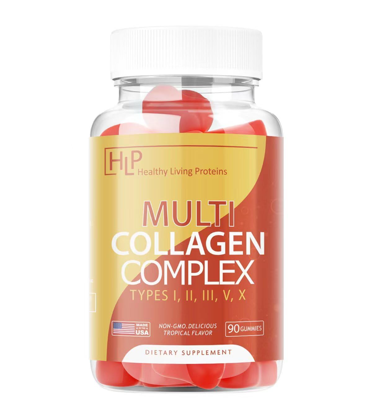Healthy Living Proteins  Multi Hydrolyzed Collagen Complex Peptides Type I,II, III,V &amp; X  Pure Organic Proteins, Grass Fed Keto, Amino Acids  Collagen Gummies (90 Count)