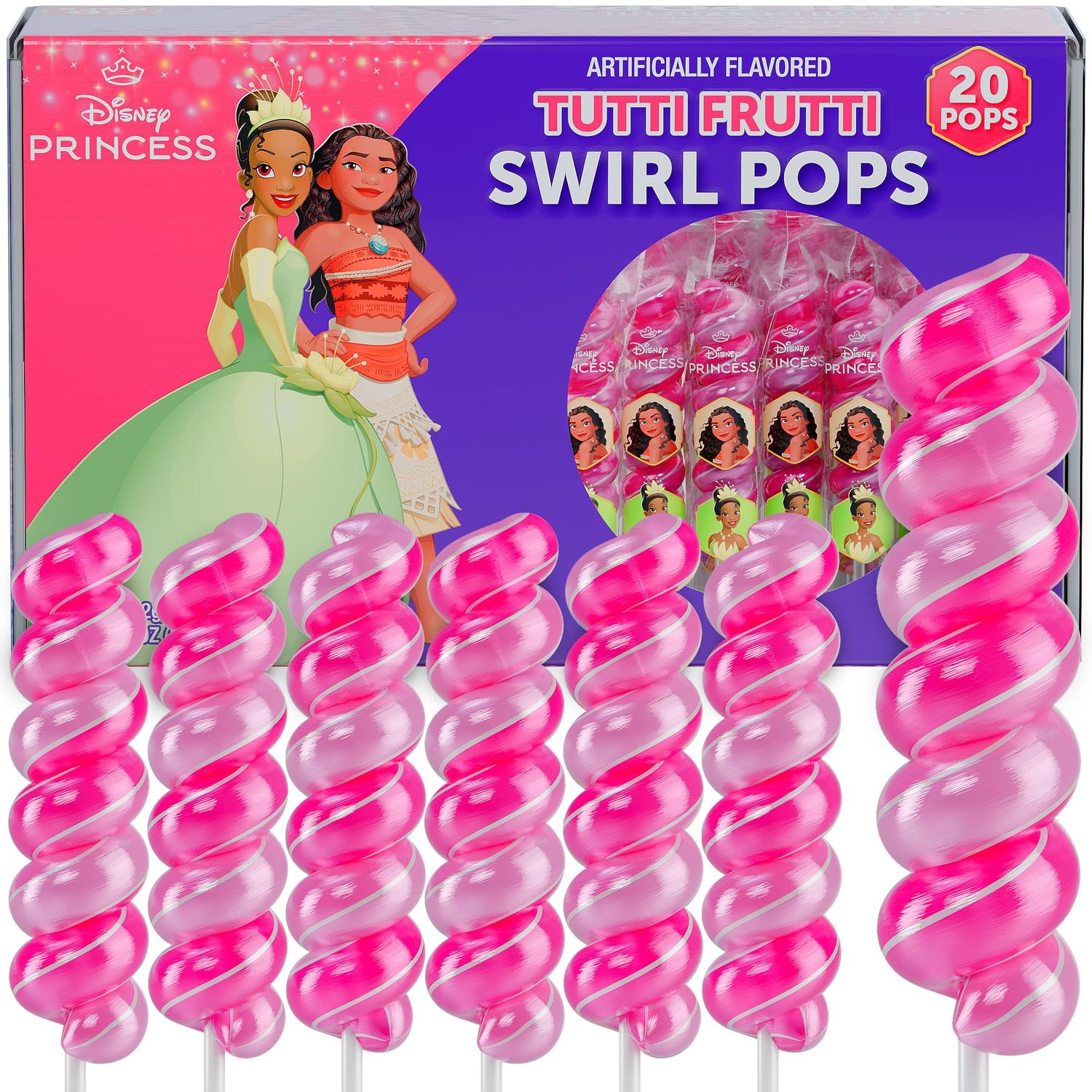 Disney Princess Lollipops Swirl 20pk- Disney Princess Candy For Disney Princess Party Favors - Disney Princess Cupcake Toppers &amp; Princess Snacks - Princess Birthday Party Decorations