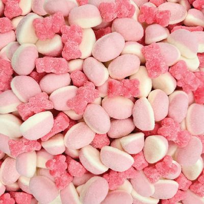 Pink Candy Mix  2-Pound Bag  Sour Gummy Bears  Puffy Gummies  Tutti-Frutti and Strawberry Flavors