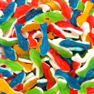 Gummy Sharks Candy  1-Pound Bag  Assorted Flavors - Blue Raspberry, Lemon, Lime, Cherry