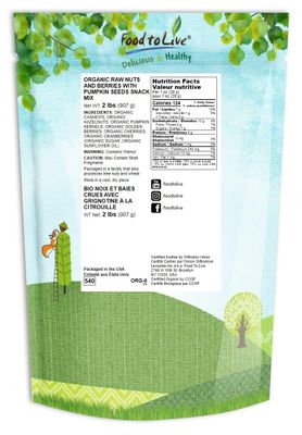 Food to Live - Organic Snack Mix, 2 Pounds - Raw Nuts and Berries with Pumpkin Seeds, Non-GMO, Non-Irradiated, Kosher, Vegan Superfood, Bulk, Great Trail Mix, Rich in Natural Antioxidants
