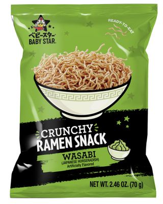 Baby Star Crunchy Ramen Snack Tiny  Wasabi 2.46oz (6 Pack)  Delicious Dry Ramen Snack Packs