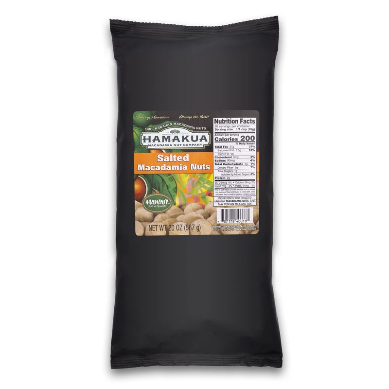 Hamakua Macadamia Nuts - Bulk Macadamias - Hawaiian Grown Dry Roasted Half and Whole Macadamias - Natural Eco-Friendly- Salted- 20oz