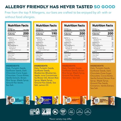88 Acres Granola Bars  Variety  Gluten Free, Nut-Free Oat and Seed Snack Bar  Vegan &amp; Non GMO  12 Pack