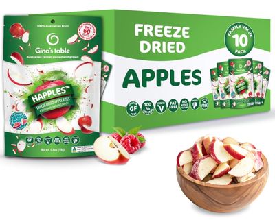 Happles Freeze Dried Apples - 100% Natural, No Added Sugar, Healthy Low Calorie Apple Crisps Snack for Adults &amp; Kids, Gluten Free, No Artificial Flavours (10 Pack)