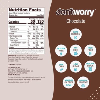 Don't Worry Chocolate Quinoa Bites - Low Calorie Snacks, Only 4 Calories per Piece, Healthy Granola Mini Bars, Low Carb Quinoa Crisps, Gluten Free Protein Snack - (Almond Pecan, 6 Pack)
